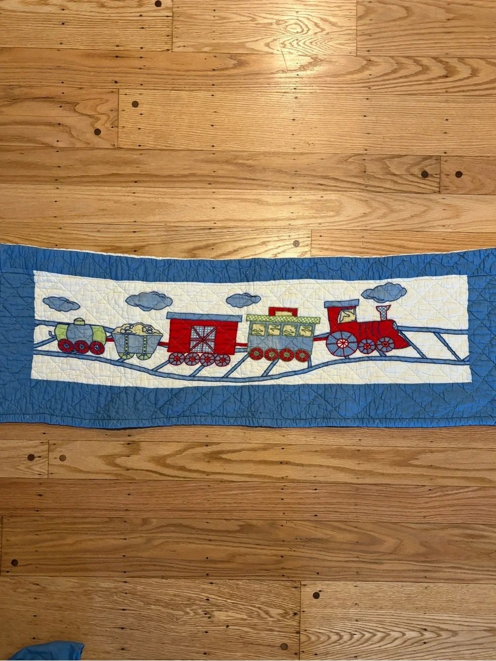 Train Appliqué Twin Quilt Bedding Set Shams Bed Skirt Valance Blue 100% Cotton